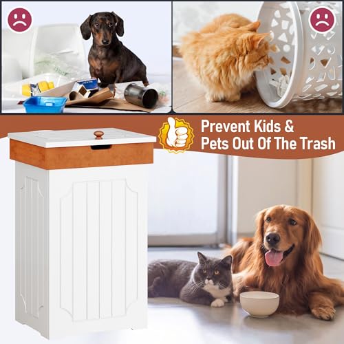 Function Home White Farmhouse Trash Can Cabinet 13 Gallon Kitchen Garbage Bin with Lid