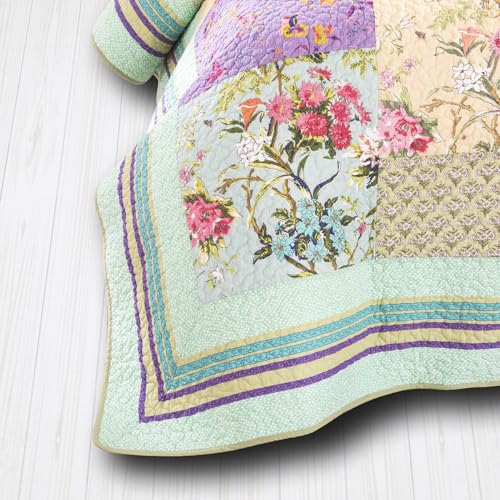 YAYIDAY Queen Size Patchwork Bedspread Set - 90 x 98 inch Cotton Quilt for All Seasons