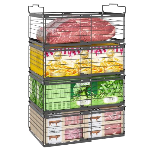 4 Pack Expandable Freezer Basket Organizer - Stackable Wire Storage Bins for Chest Freezers