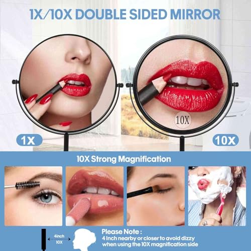9-Inch Double-Sided Makeup Mirror with Magnification & Swivel Stand - Matte Black