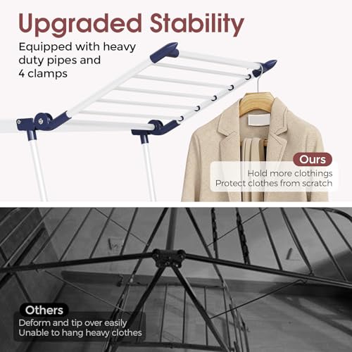 Large Capacity Clothes Drying Rack - White, 68.9 Inch, Foldable & Ready to Use