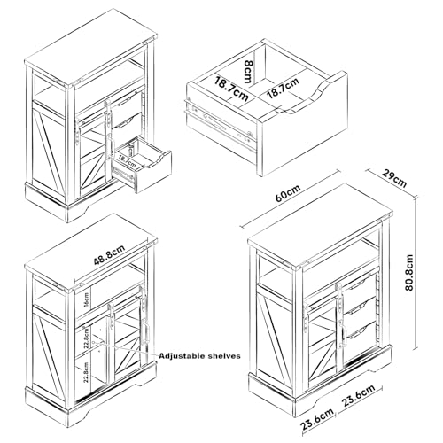 Panana Farmhouse White Bathroom Floor Cabinet with Sliding Barn Door & 3 Drawers