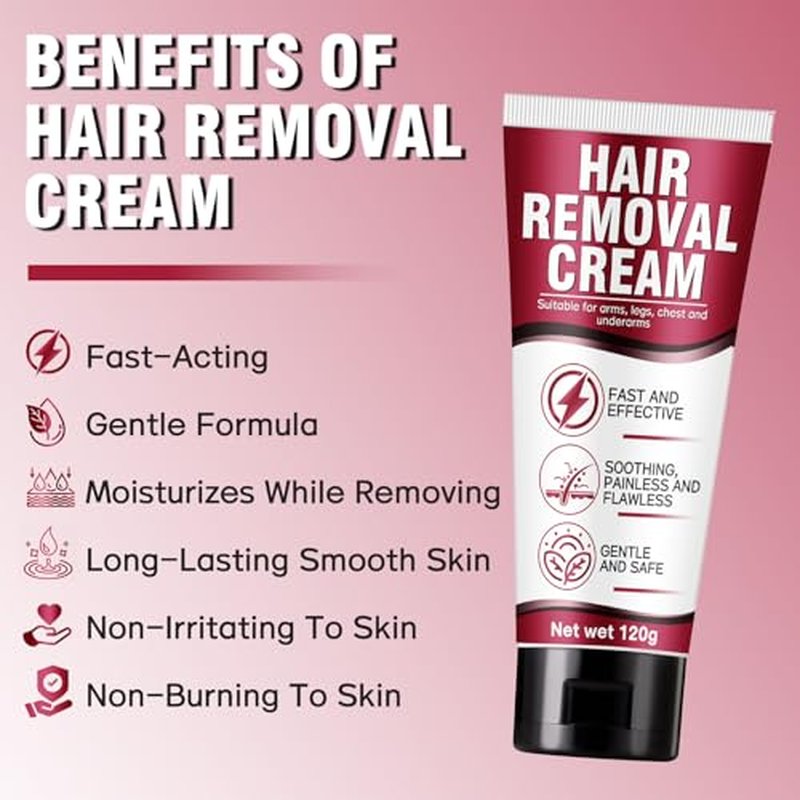 Hair Removal Cream for Women, Crema Depiladora Para Mujer, Fast-Acting, Effective Painless Flawless Depilatory Cream for Legs, Arms, Underarms, Stomach, Pubic Area and Bikini Line 120g