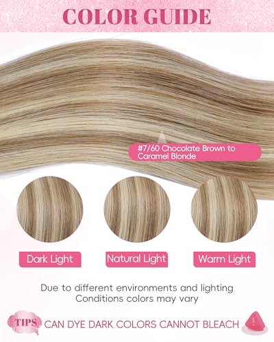 Remy Human Hair Extensions 14 Inch #7/60 Chocolate Brown to Caramel Blonde Silky Straight - 30g / Variation of THIS listing