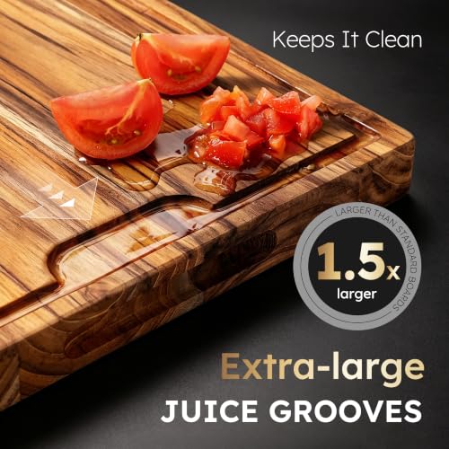 24 x 18 Inch Teak Cutting Board with Juice Groove - Butcher Block, Professional Kitchen Prep, Heavy Duty