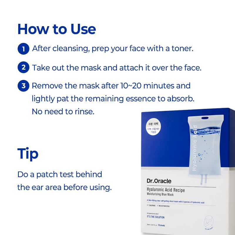 Hyaluronic Acid Blue Hydrating Sheet Mask 10 Pack - Moisturizing K-Beauty Facial Mask