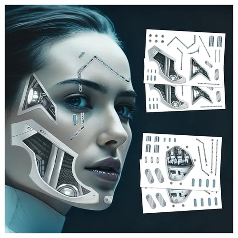 4¡¿Death Metal Cyborg Temporary Tattoo£¬Cyberpunk Costume Face Tattoos,Robot Costume Halloween Face Tattoos,Cyberpunk (cyberpunk)