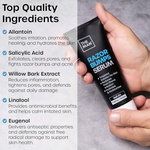 Vanibiss Men's Razor Bumps Serum - Ingrown Hair & Post-Shave Skin Care, Metal Roll-On, 3.5 fl oz