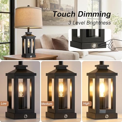 Retro Farmhouse Black Table Lamp for Living Room & Bedroom - 23.75 Inch
