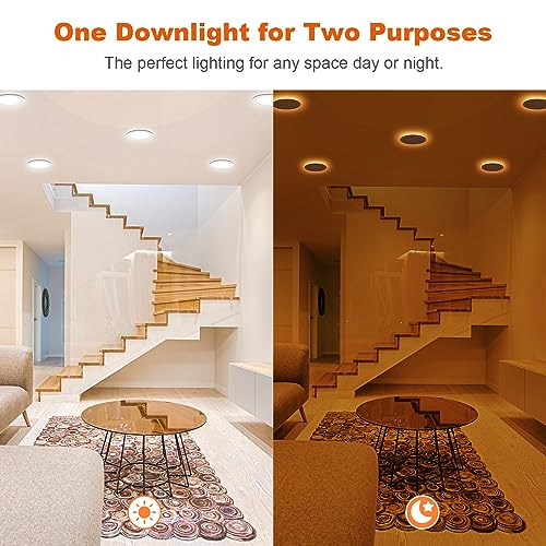 ZYC 4 Inch LED Recessed Downlights 6 Pack, Dimmable Ultra-Thin Ceiling Lights with Night Light, 2700K-6000K, 800LM, Gold