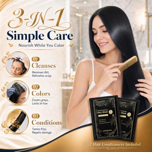 Light Brown Hair Dye Shampoo for Women & Men - Natural Color Depositing, 500ml, Herbal Nourishing Formula