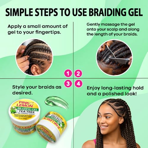 Braiding Gel - Tea Tree - Maximum Hold, High Shine, No Flaking, 15 oz - Pink Lemon