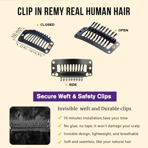 CindiRiver 22 Inch Afro Kinky Curly Clip-In Hair Extensions for Women, Remy Human Hair, #1B, 8 Pcs with 20 Clips