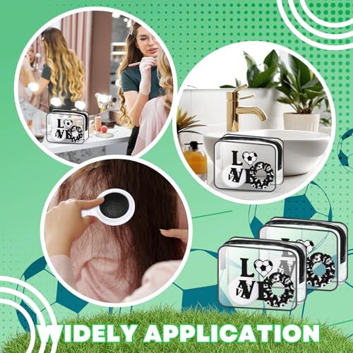 Soccer Gifts Set for Women - Makeup Bags, Hair Scrunchies & Folding Hair Brush - Black and White - Variation of Soccer