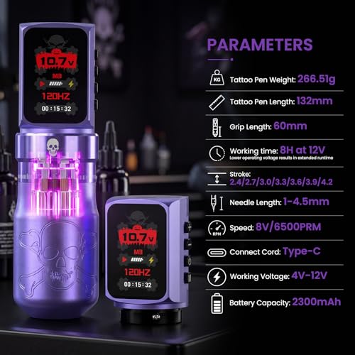 Wireless Tattoo Machine Kit with 2 Batteries & 9 Ink Colors - Professional & Beginner