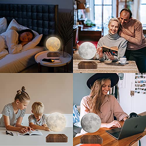 Levitating Moon Lamp - White Floating Spinning Luna Night Light with 3 Color Modes - Magnetic Desk Decor & Gift