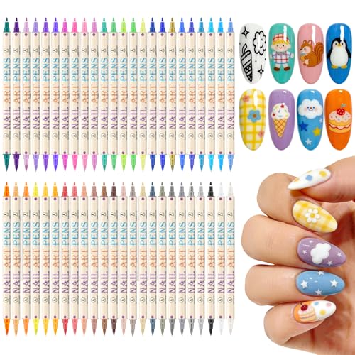 Ponhey 48 Colors Nail Art Pens Set - Variation 09 - Quick-Drying Acrylic Markers for DIY Nail Design