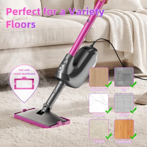 Pink & Grey 9-in-1 Multi-Surface Steam Mop & Handheld Cleaner