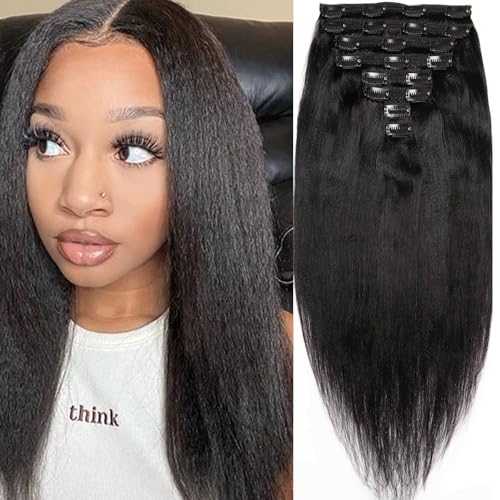 Yaki Straight Clip-In Hair Extensions 120g Full Head Natural Human Hair 8 Pieces