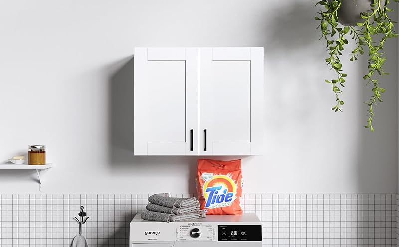 White Wall-Mounted Kitchen Cabinets with 2 Doors and Adjustable Shelf - 12.4"D x 23.6"W x 19.7"H - 2 Door Variation