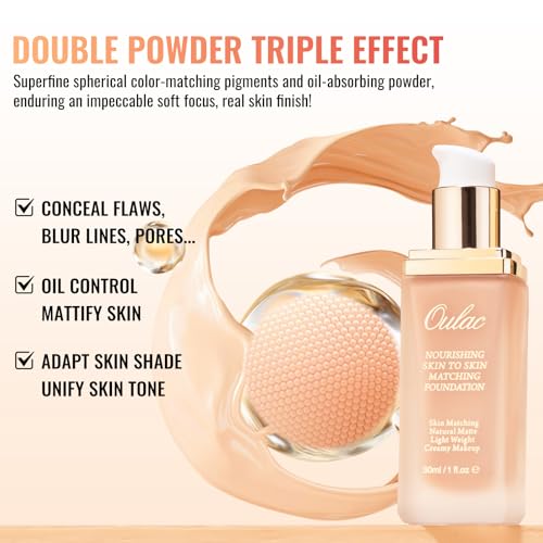 Oulac Foundation Make Up, Skincare Infused With Aloe Leaf And Vitamin E, Medium to High Coverage Liquid Foundation, Foundation Vegan 30ml, Shade£ºNude 05