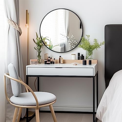 Black 32 Inch Round Mirror - Wall Mount Bathroom Vanity Entryway Living Room