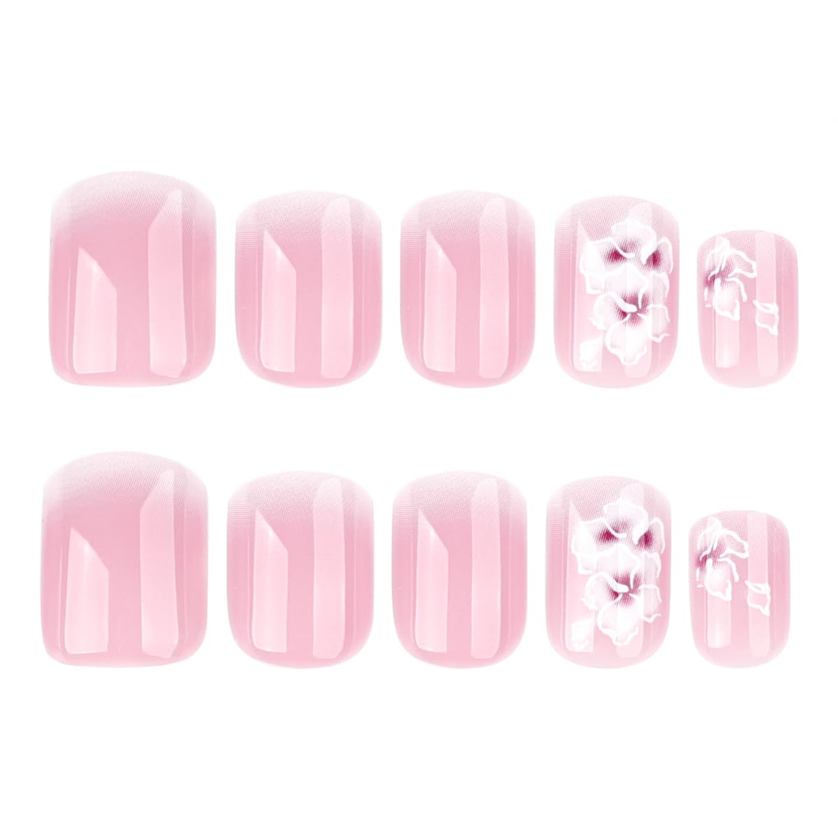 Mivota French Press On Nails Short Square White Nude Gradient False Nails Delicately Adorned with White Silver Flowers Reusable Glue On Nails for Women Kit 24Pcs