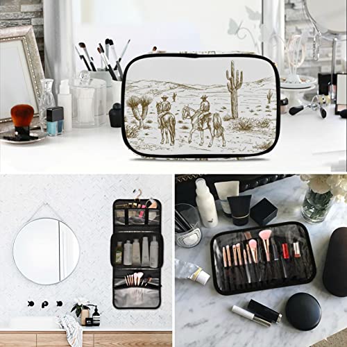 Western Desert Cowboys Travel Toiletry Bag Set with Brush Cases - Water-Resistant Hanging Organizer A6