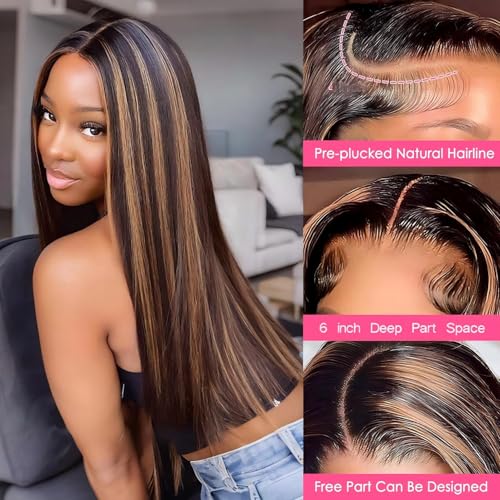 20 Inch Ombre Lace Front Human Hair Wigs - Straight 13x6 180% Density - Highlight 1B/30 Variation