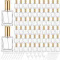 Domensi 30 Pcs 30 ml Glass Perfume Bottles Mini Glass Empty Spray Atomizer Bottles Bulk Refillable Perfume Dispenser Container with Pump Tool for Travel Cleaning Skin Care(Gold)