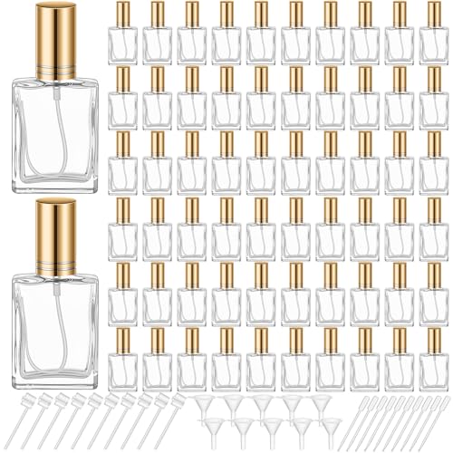 Domensi 30 Pcs 30 ml Glass Perfume Bottles Mini Glass Empty Spray Atomizer Bottles Bulk Refillable Perfume Dispenser Container with Pump Tool for Travel Cleaning Skin Care(Gold)