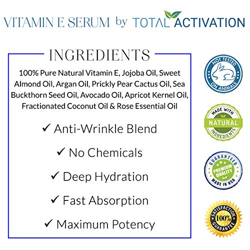 Organic Vitamin E Face Serum - 100% Pure Cold-Pressed Skin & Hair Oil - 4 oz