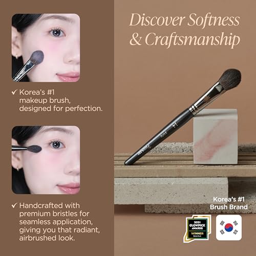 Piccasso PONY14 Makeup Brush? Soft Tapered Blush & Highlighter Applicator for Face Makeup, Fluffy Powder Finish with Soft Hair, Small Size for Precision, Professional Korean Beauty Essential
