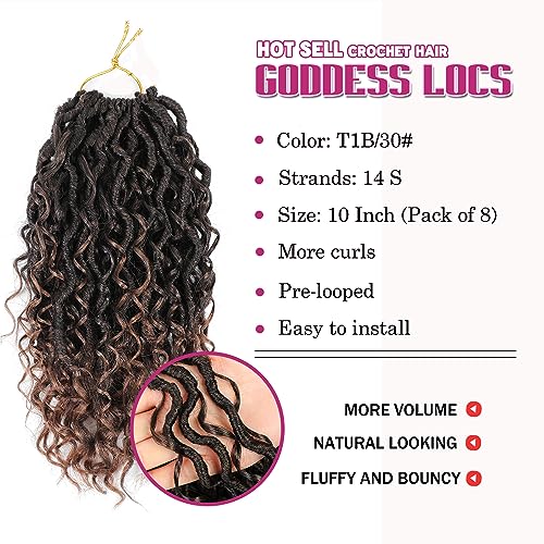 Goddess Faux Locs Crochet Hair 10 Inch - T1B/30, 8 Packs Full Head