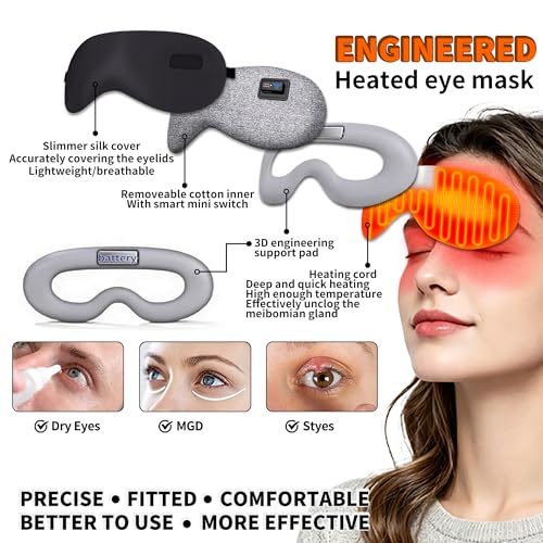 Heated Eye Mask for Dry Eyes Relief, Cordless Sleeping Eye Compress, Rechargeable, Washable, Adjustable Temperature