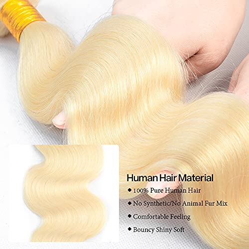 HeumHrn #613 Blonde Body Wave Hair Bundles 26-30 Inch Brazilian Virgin Human Hair Extensions 3 Pack