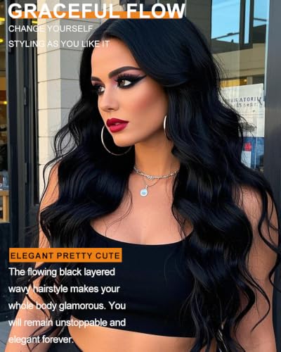 Black Layered Wavy Synthetic Wig for Women - Amarlis, Party & Daily Use