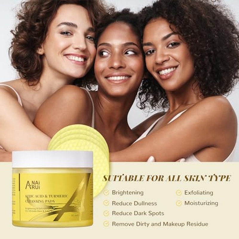 ANAI RUI Turmeric Kojic Acid Exfoliating Cleansing Pads, Deep Cleansing Brightening Pads, Exfoliating Scrub Pad for Face and Body, Acne Treatment, Skin Tone Evening,50 PCS