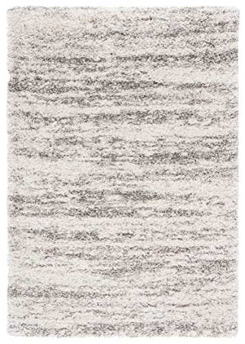 4x6 Shag Rug - Ivory & Grey Plush Area Rug for Bedroom & Living Room