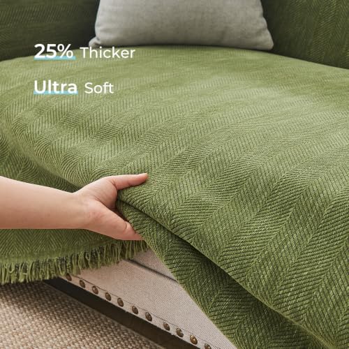 L Shaped Couch Cover for Sectional Sofa 2 Pcs - Green, 3-4 Seat + Chaise