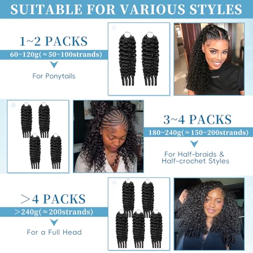 Black Burmese Curly Crochet Human Hair Extensions - 14 Inch 120g - Unprocessed, Knotless, Reusable