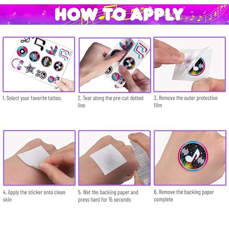 (96PCS) Music Note Notes Musical Motivational Pre-Cut Temporary Tattoos for Kids Birthday Themed Party Supplies Decorations Favors Super Cute Instrument Stickers Tattoo Gifts for Boys Girls Rewards