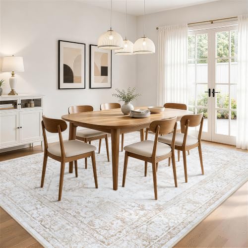 Xafir 8x10 Beige Washable Non-Slip Area Rug for Living Room