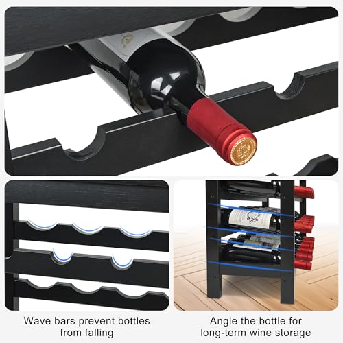 Bamboo Wine Rack 42 Bottles - Rustic Brown & Black 7-Tier Freestanding Shelf with Tabletop