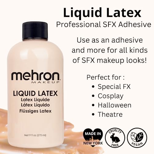 Mehron Makeup Liquid Latex 9 oz Light Flesh Professional Special Effects Adhesive