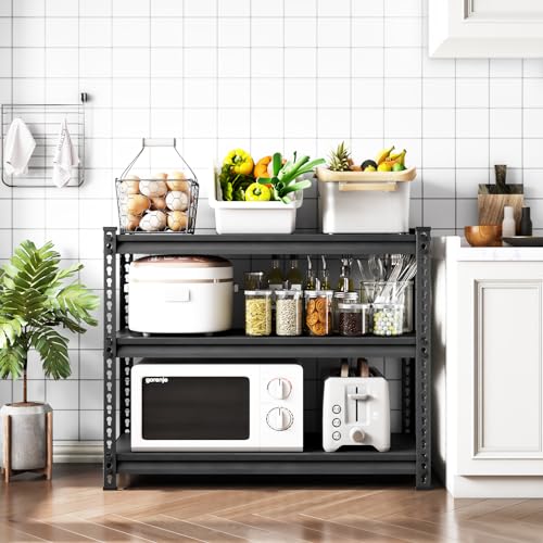 Heavy Duty 3-Tier Garage Shelving Unit - Black, 40W x 18D x 36H, Adjustable Storage
