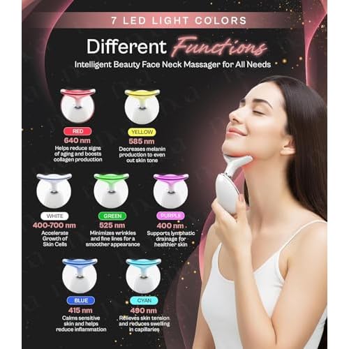 LuxeSkin 7 Color LED Red Light Therapy Facial Massager for Face and Neck, Electric Facial Tool for Skin Care with Vibration, Warm Mode & Travel Bag