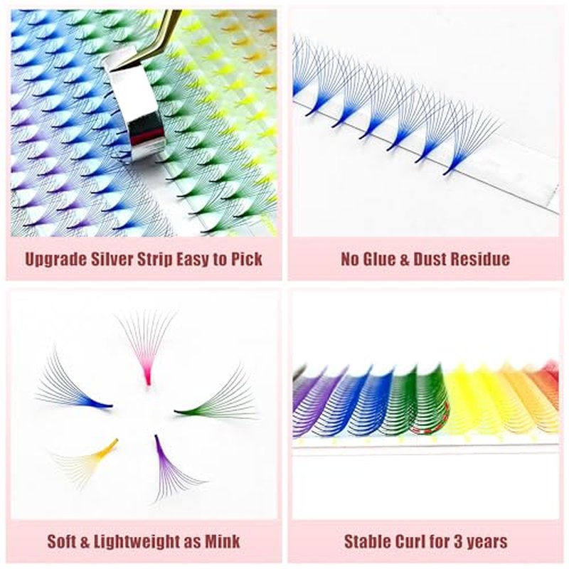 Colored Lash Extensions,400 pcs Mix Color Premade Fans Eyelash Extension,10D 13mm C Curl Lash Extension, Premade Lash Fan, Cashmere Promade Eyelash Fans(10D 0.07-C 13mm)