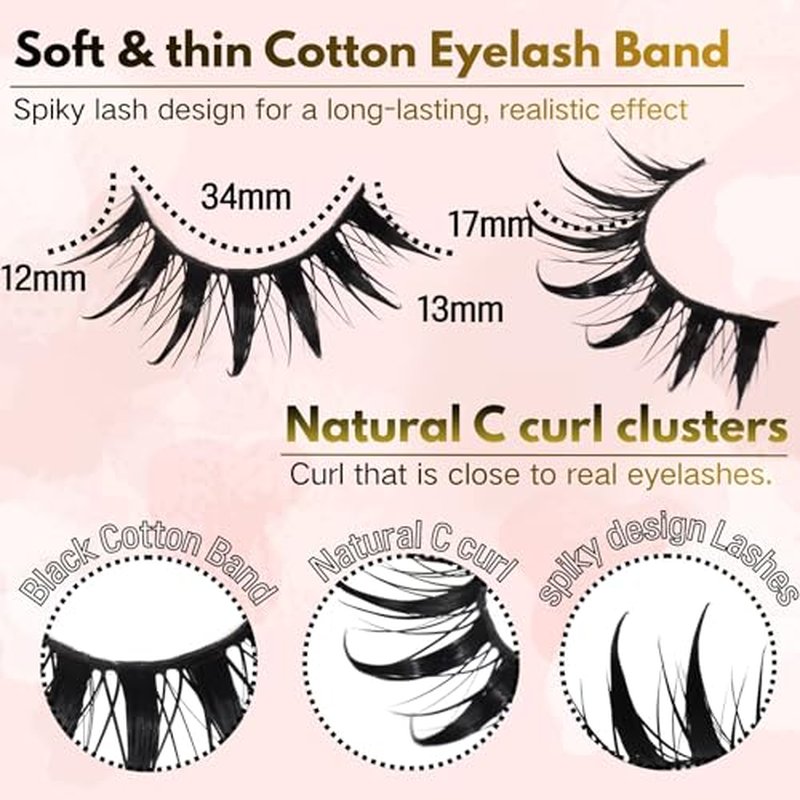 Anime Manga Style Cat Eye False Eyelashes 10 Pairs Wet Look C-Curl Spiky Makeup Lashes with Cotton Band for Cosplay, Daily Wear & Party