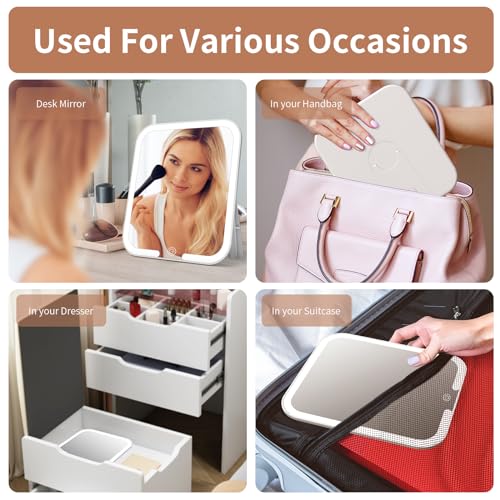 Travel LED Makeup Mirror with Lights, Adjustable & Rechargeable